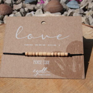 Armband "Love" Morse Code aus Holz Ahorn in der Länge verstellbar. Band in verschiedenen Farben