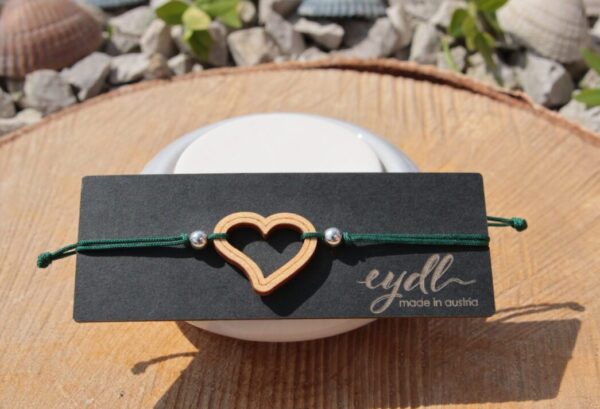 Armband "Herz" Holz Ahorn in der Länge verstellbar. Band in verschiedenen Farben – Bild 4