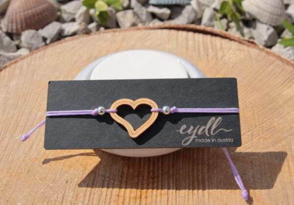 Armband "Herz" Holz Ahorn in der Länge verstellbar. Band in verschiedenen Farben – Bild 2