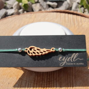 Armband "Engelsflügel" Holz Ahorn in der Länge verstellbar. Band in verschiedenen Farben