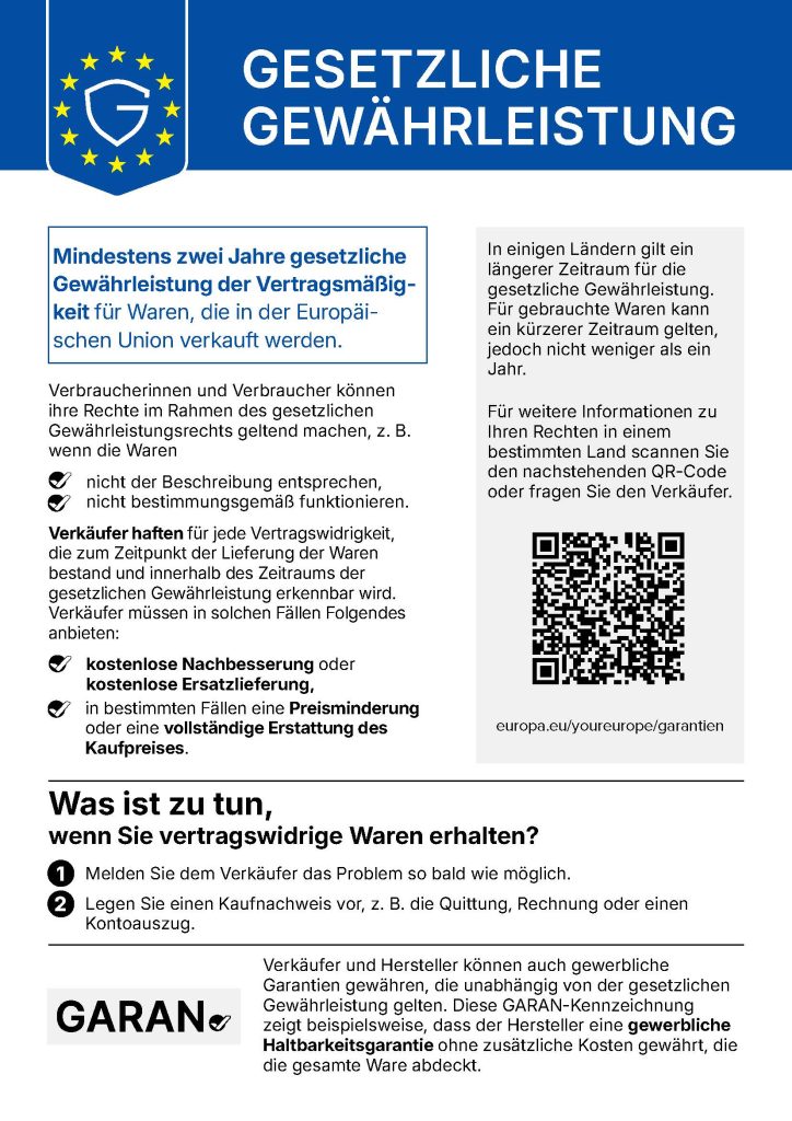 Information zur gesetzlichen Gewährleistung in der Europäischen Union